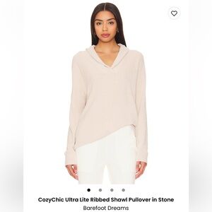Barefoot Dreams CozyChic Ultra Lite Ribbed Shawl Pullover in Stone M